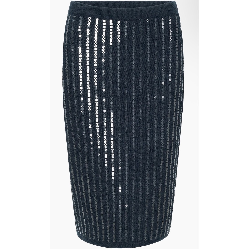 STAUD Mimi Skirt Navy Sequin Knit Wool Alpaca Midi Pencil Skirt Size M NEW